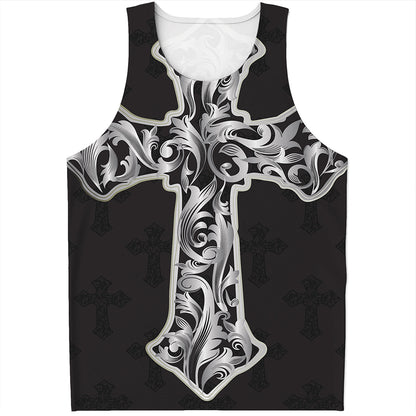 Ornamental Silver Cross Print Men's Tank Top