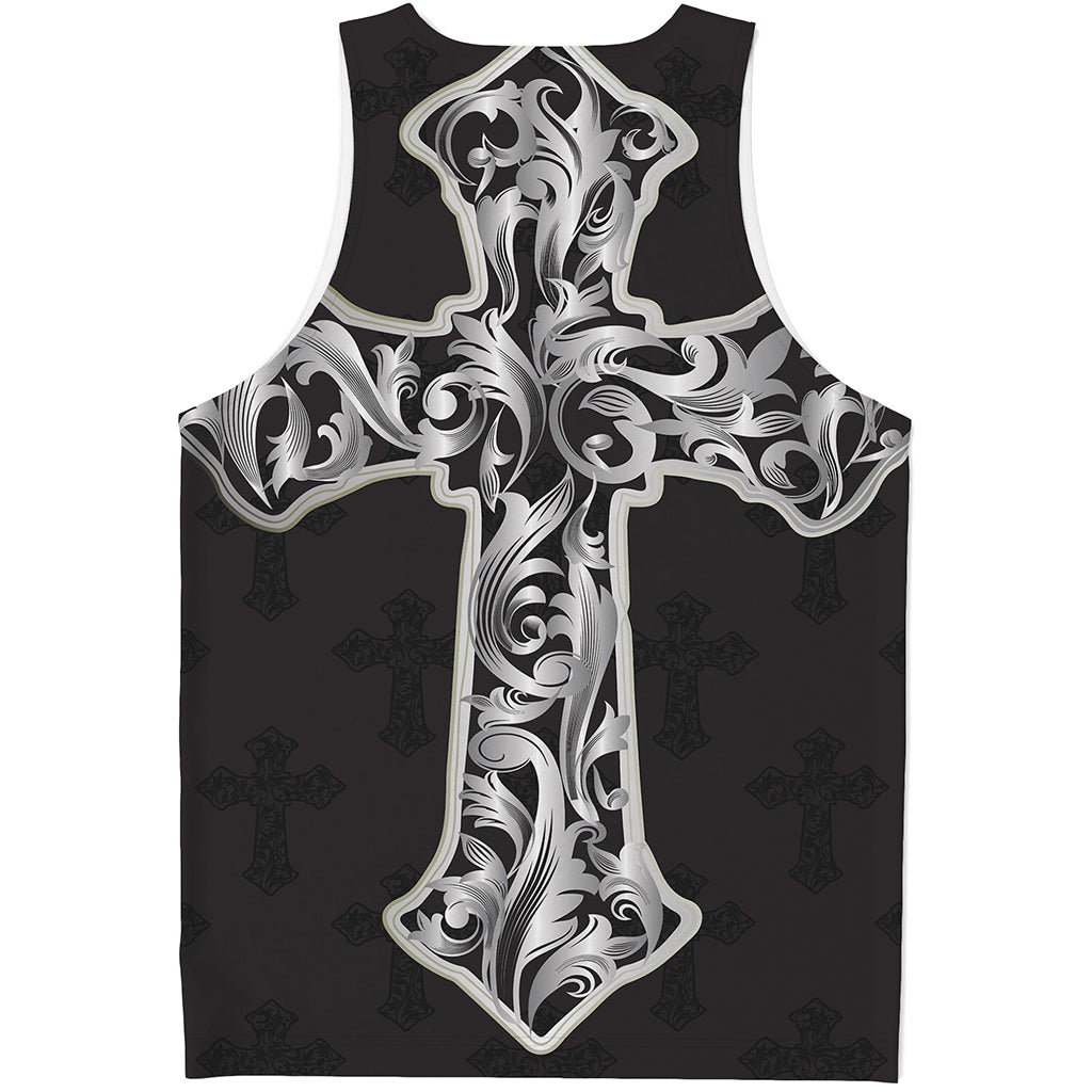 Ornamental Silver Cross Print Men's Tank Top