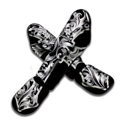 Ornamental Silver Cross Print Muay Thai Shin Guard