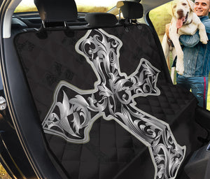 Ornamental Silver Cross Print Pet Car Back Seat Cover