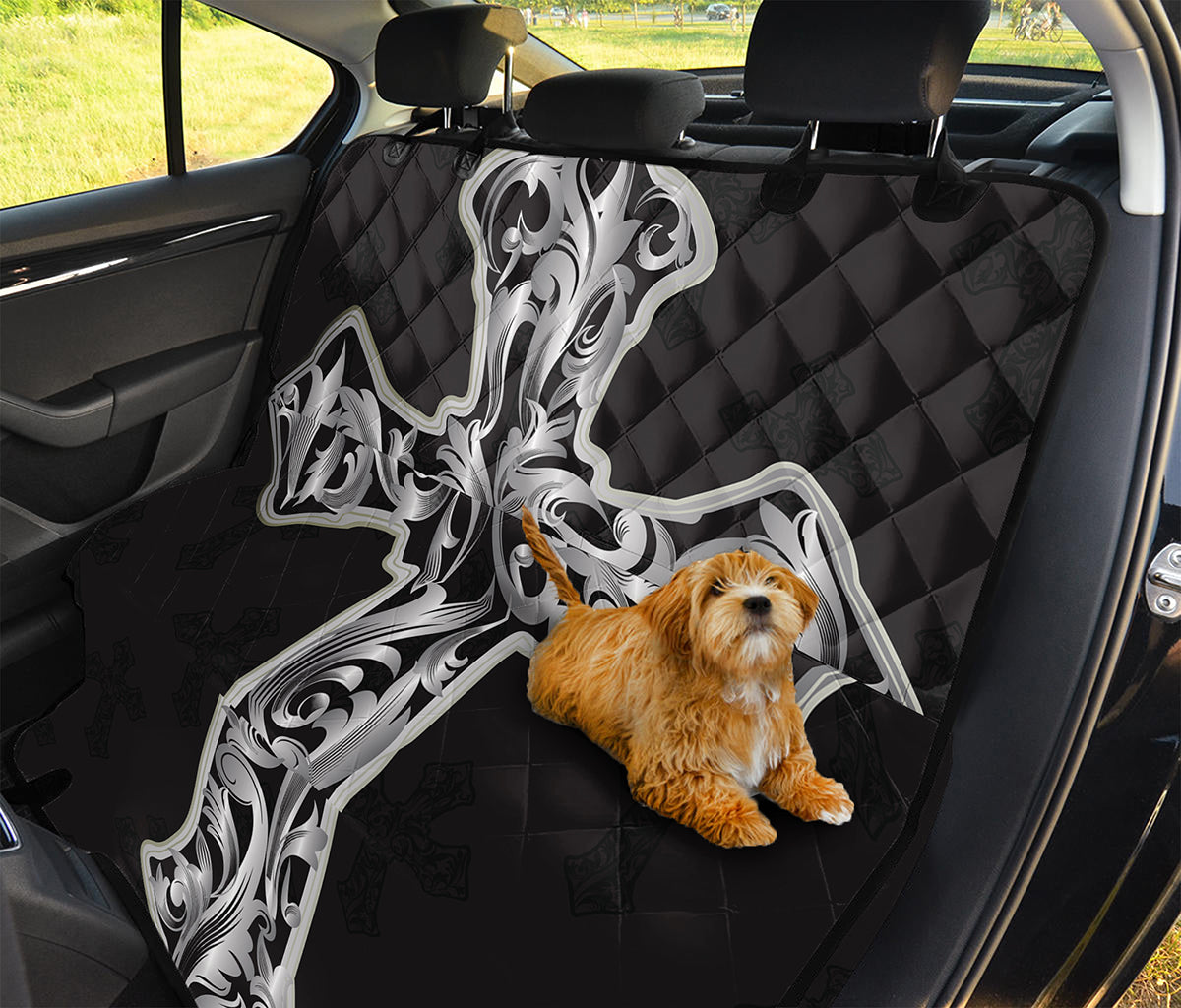 Ornamental Silver Cross Print Pet Car Back Seat Cover