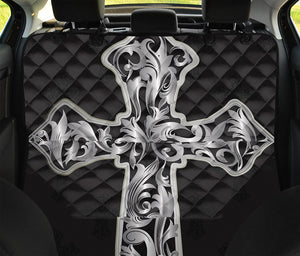 Ornamental Silver Cross Print Pet Car Back Seat Cover