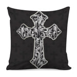 Ornamental Silver Cross Print Pillow Cover