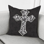 Ornamental Silver Cross Print Pillow Cover