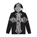 Ornamental Silver Cross Print Pullover Hoodie