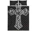 Ornamental Silver Cross Print Quilt Bed Set