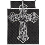Ornamental Silver Cross Print Quilt Bed Set