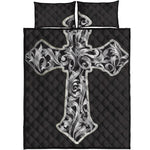 Ornamental Silver Cross Print Quilt Bed Set