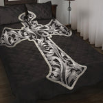 Ornamental Silver Cross Print Quilt Bed Set