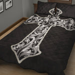 Ornamental Silver Cross Print Quilt Bed Set