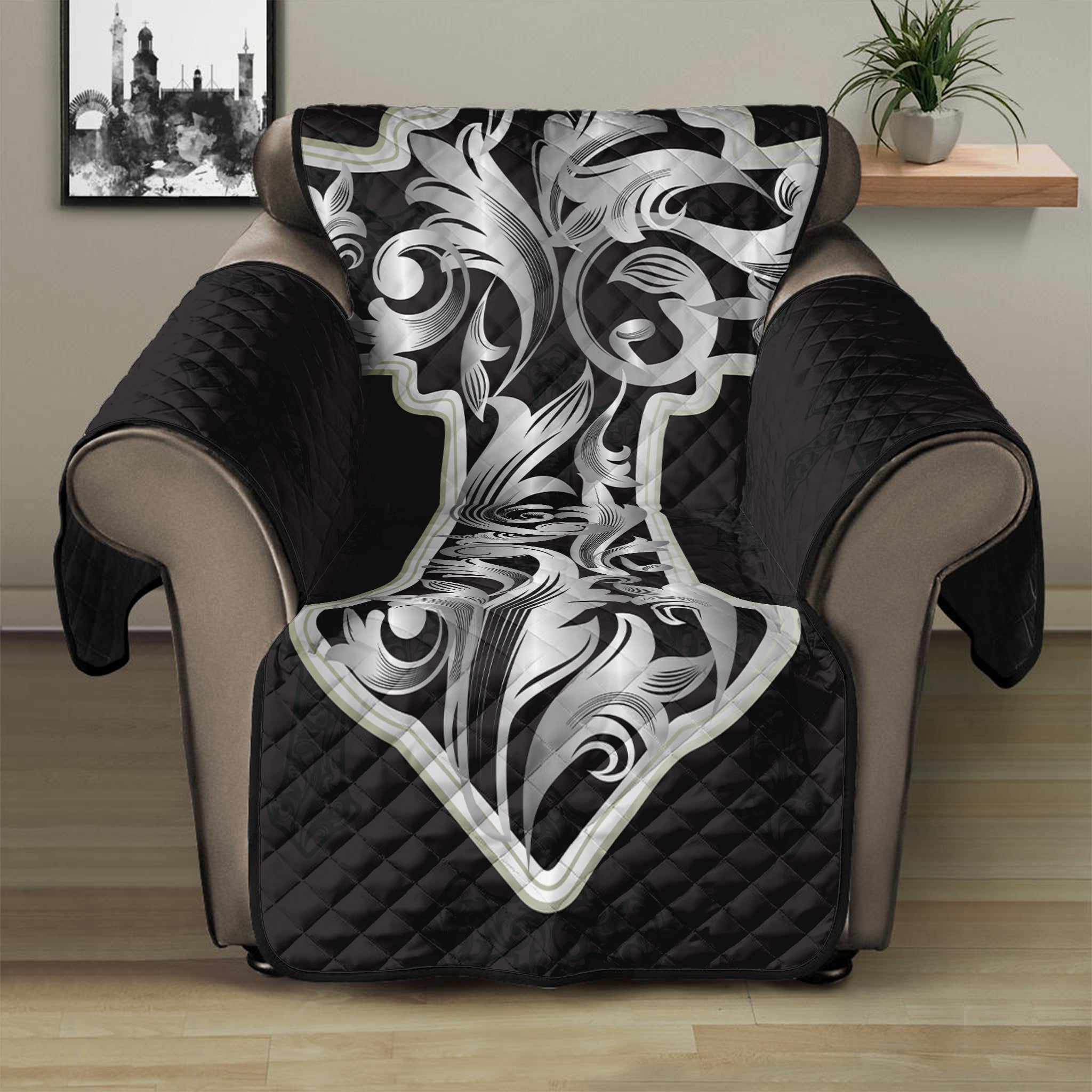 Ornamental Silver Cross Print Recliner Protector