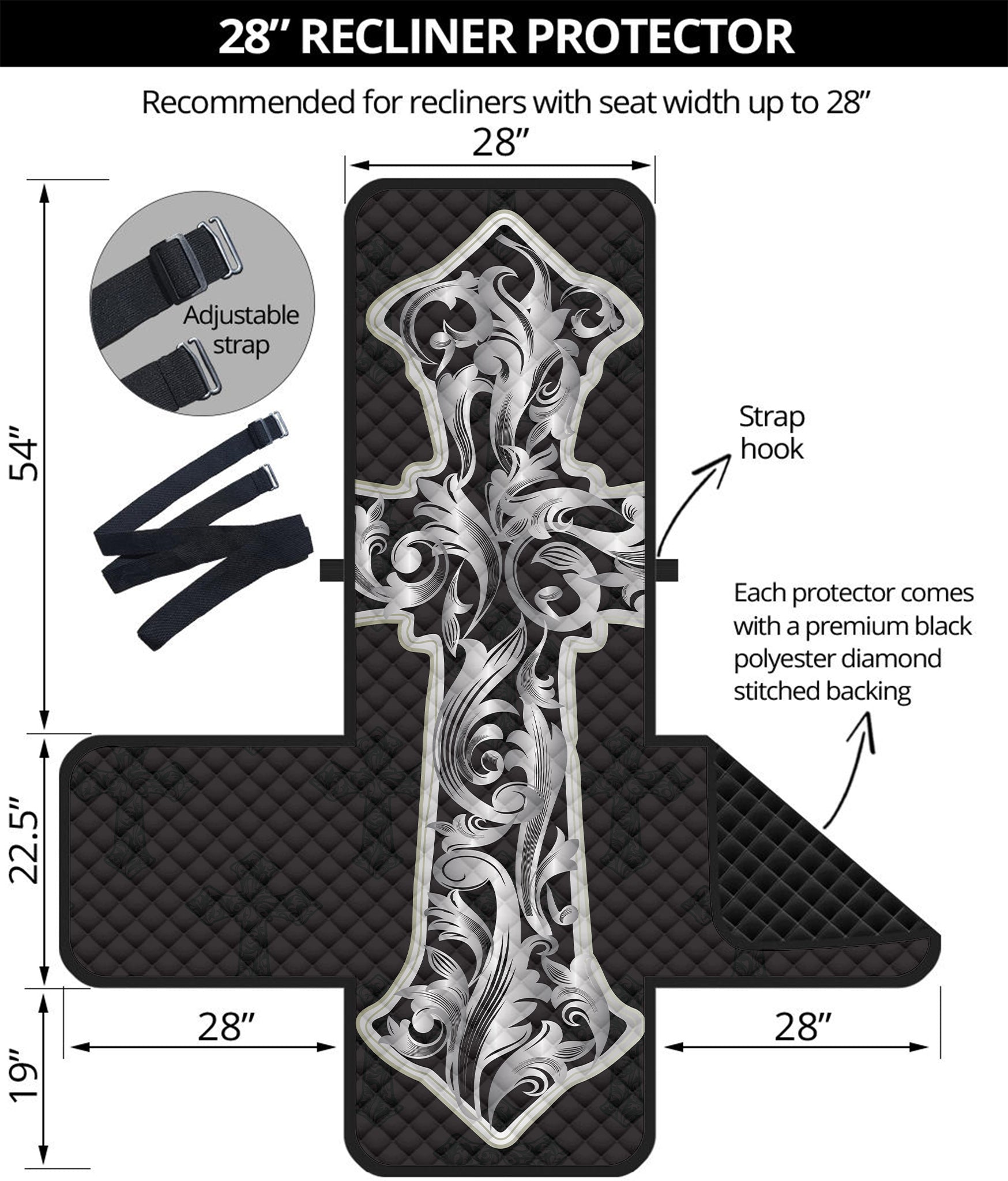 Ornamental Silver Cross Print Recliner Protector