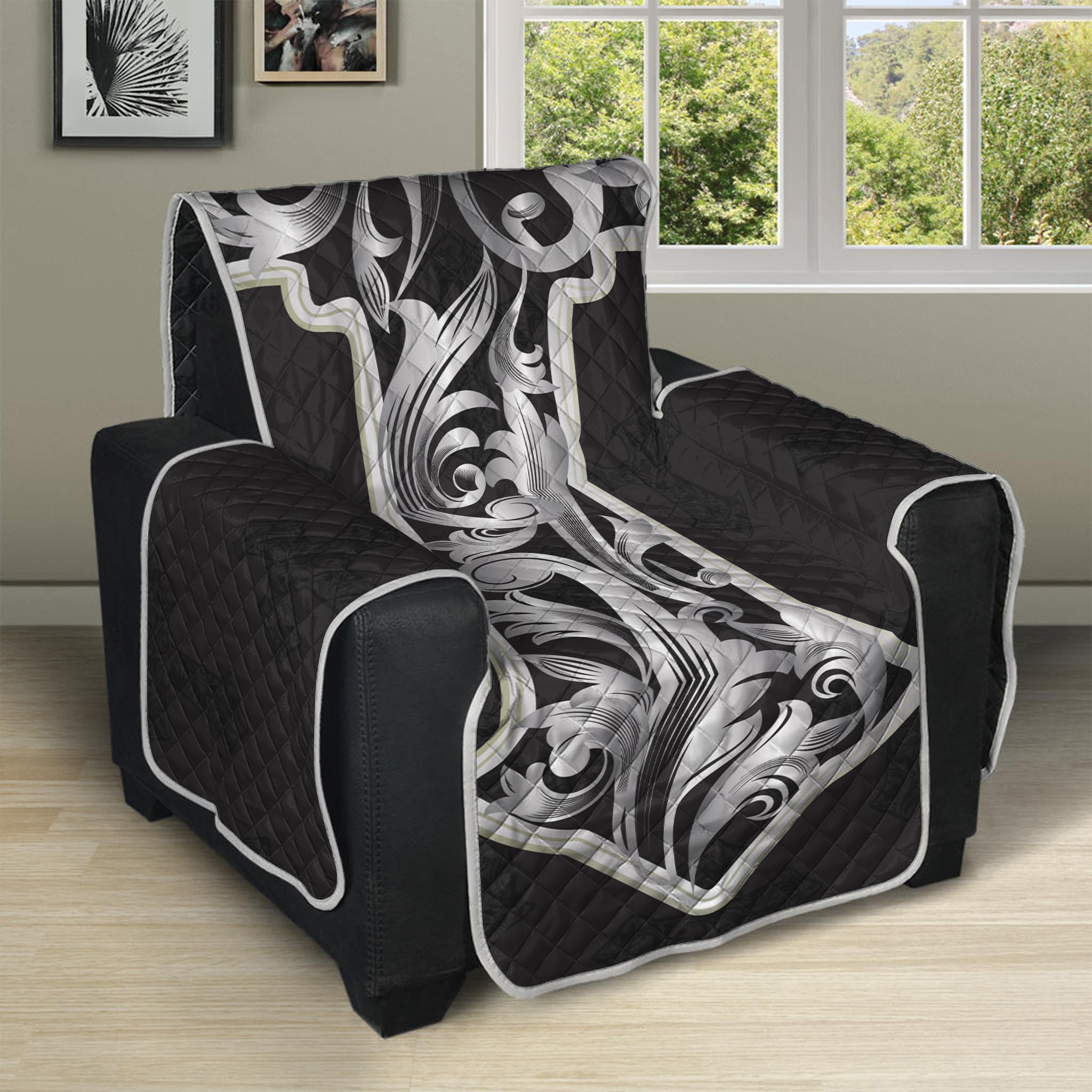 Ornamental Silver Cross Print Recliner Protector