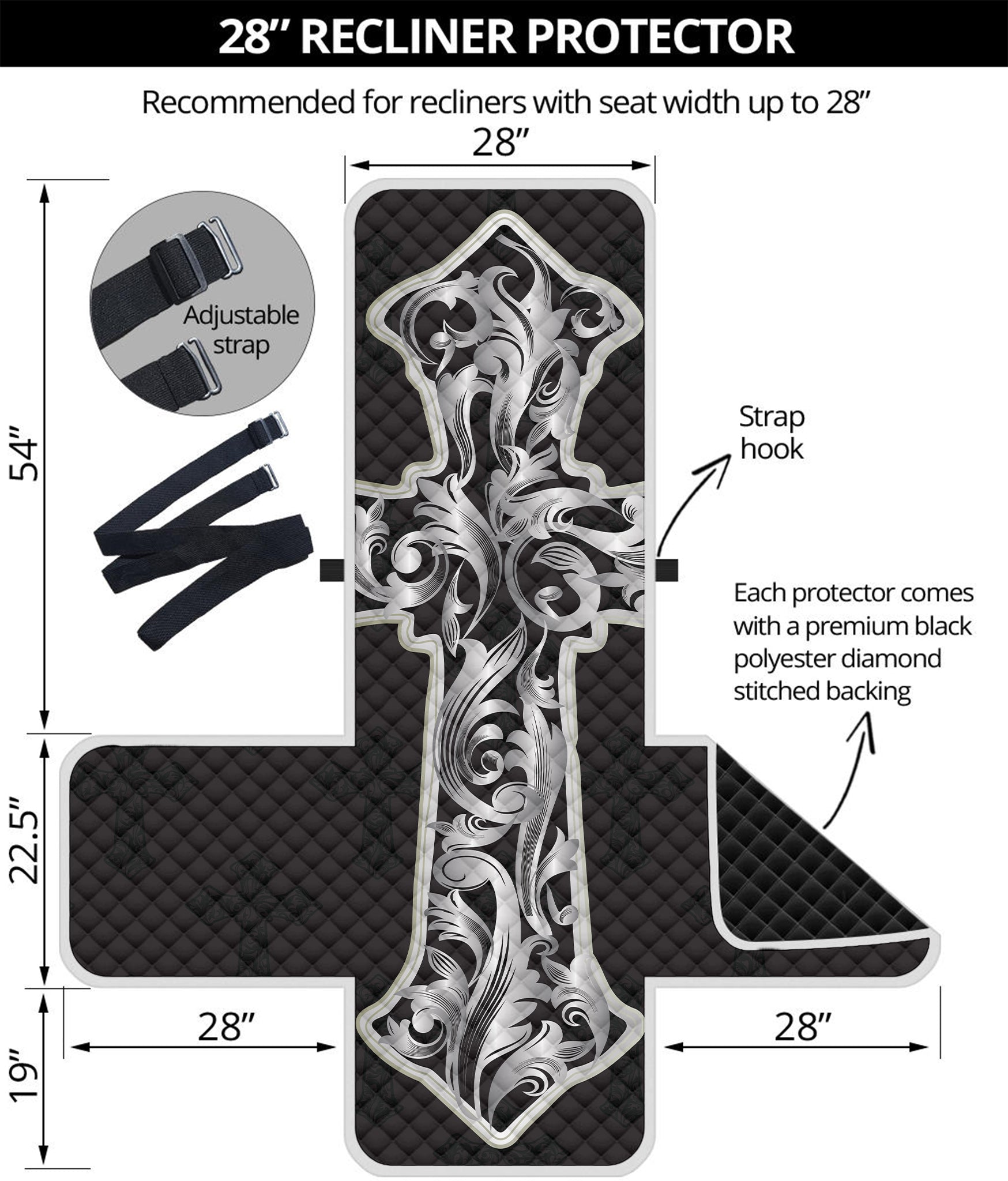 Ornamental Silver Cross Print Recliner Protector