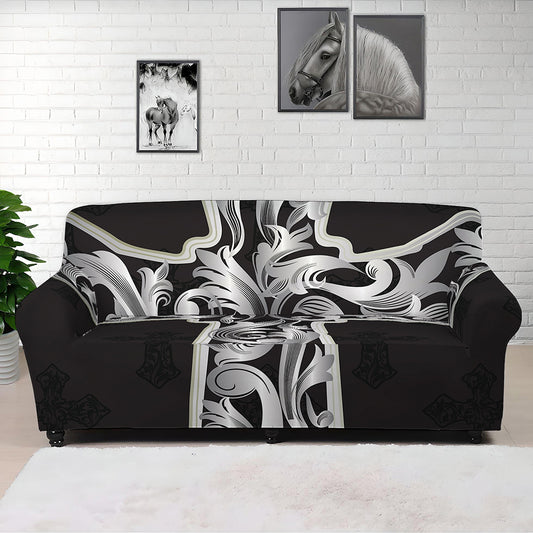 Ornamental Silver Cross Print Sofa Cover