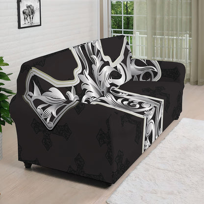Ornamental Silver Cross Print Sofa Cover