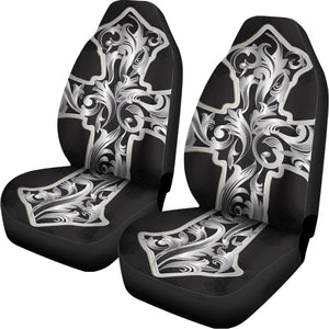 Ornamental Silver Cross Print Universal Fit Car Seat Covers