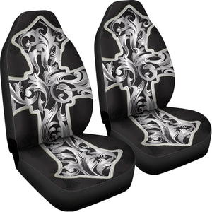 Ornamental Silver Cross Print Universal Fit Car Seat Covers