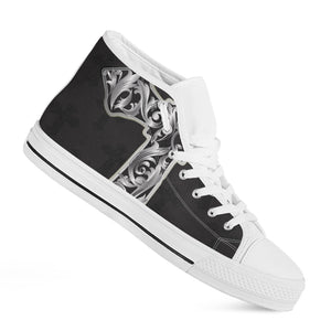 Ornamental Silver Cross Print White High Top Shoes