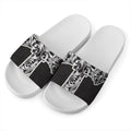 Ornamental Silver Cross Print White Slide Sandals