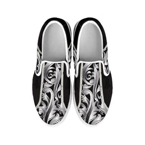 Ornamental Silver Cross Print White Slip On Shoes