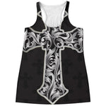 Ornamental Silver Cross Print Women's Racerback Tank Top