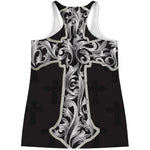 Ornamental Silver Cross Print Women's Racerback Tank Top
