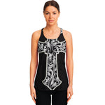 Ornamental Silver Cross Print Women's Racerback Tank Top