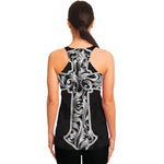 Ornamental Silver Cross Print Women's Racerback Tank Top