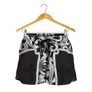 Ornamental Silver Cross Print Women's Shorts