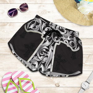 Ornamental Silver Cross Print Women's Shorts