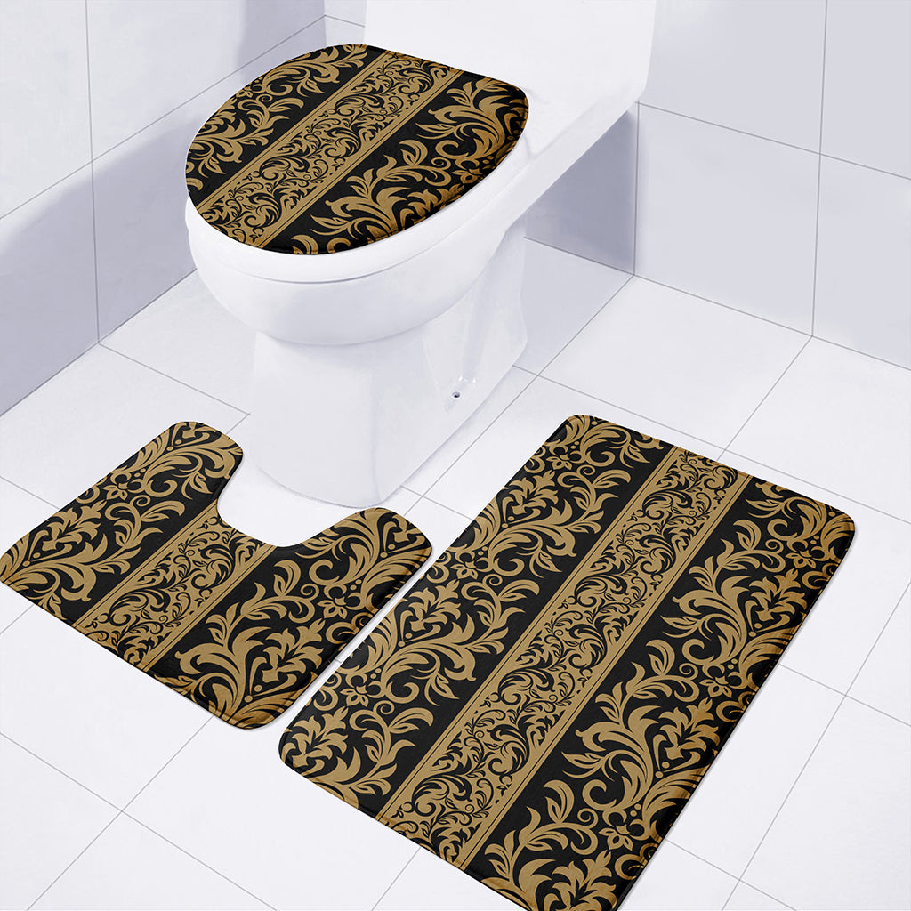 Ornamental Western Damask Print 3 Piece Bath Mat Set