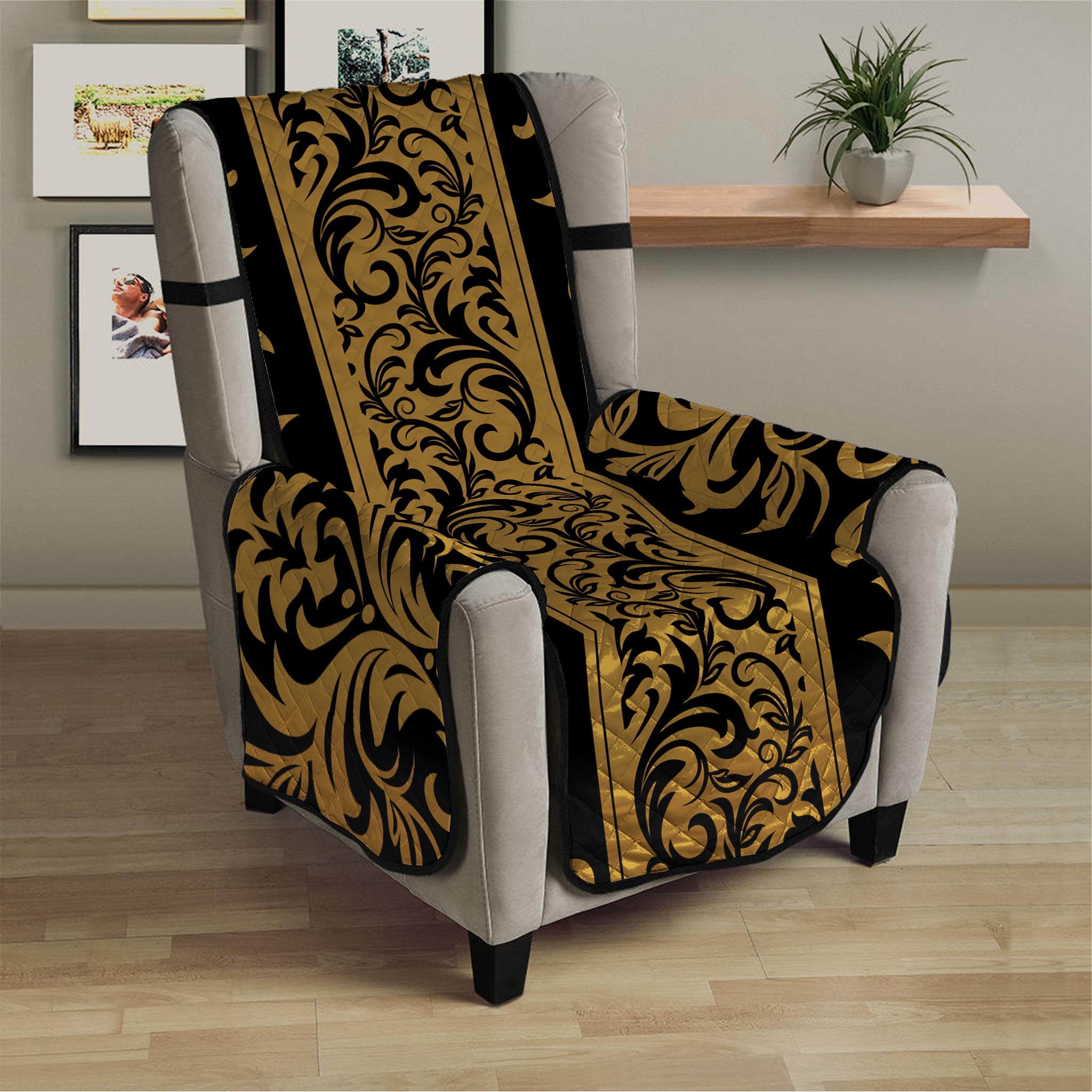 Ornamental Western Damask Print Armchair Protector