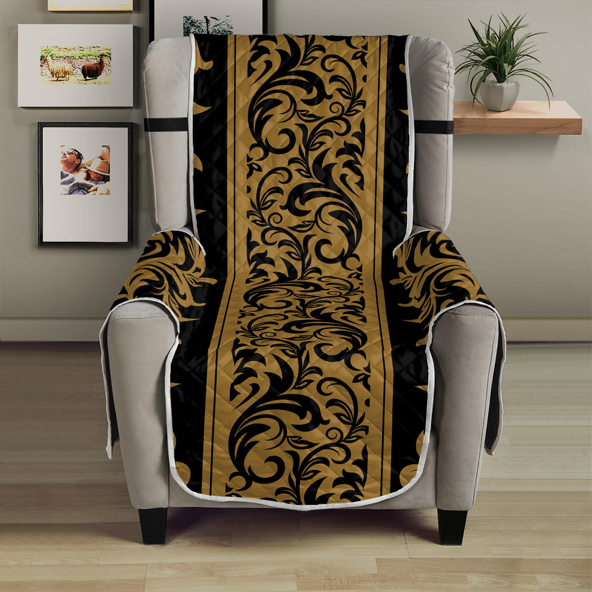 Ornamental Western Damask Print Armchair Protector