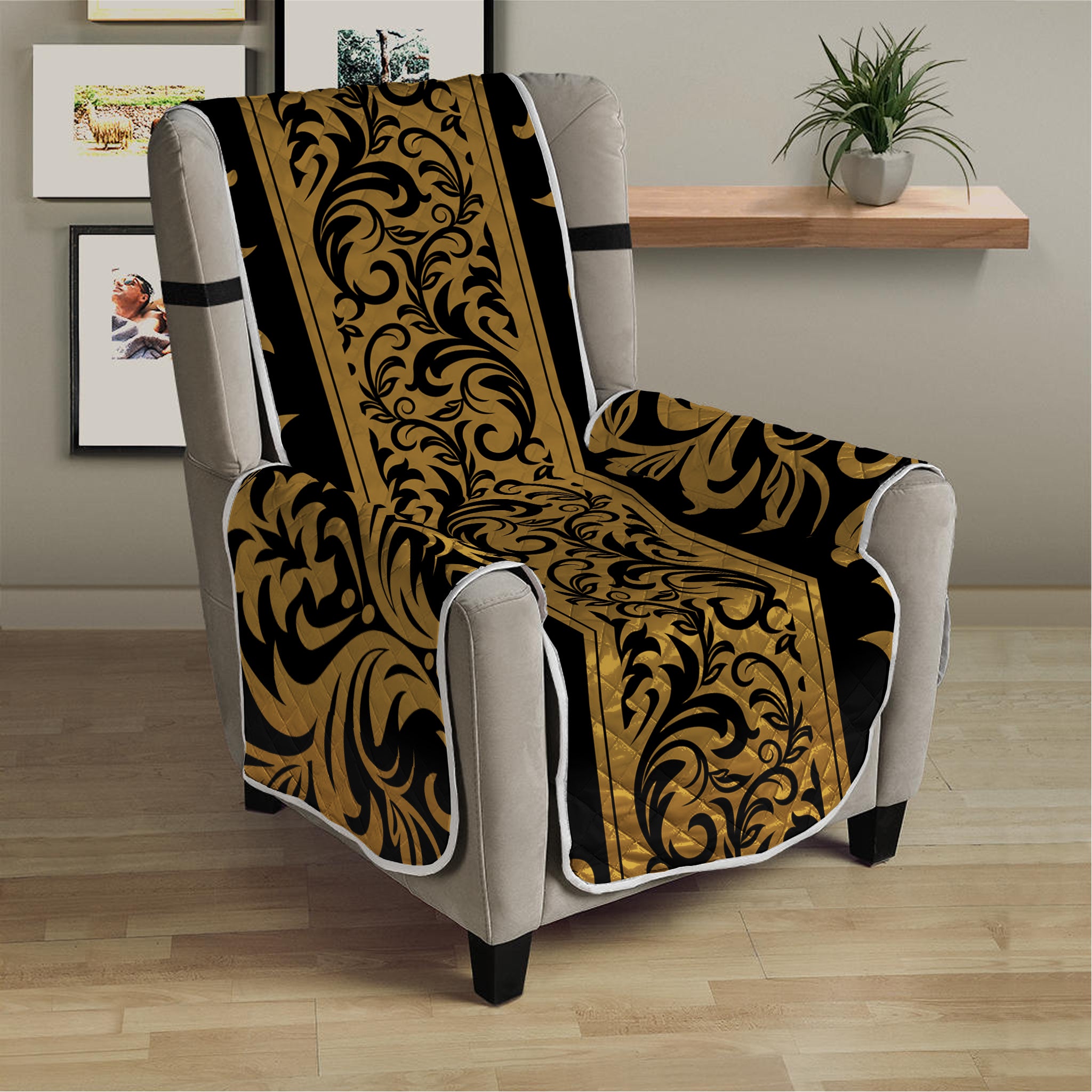 Ornamental Western Damask Print Armchair Protector