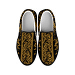 Ornamental Western Damask Print Black Slip On Shoes