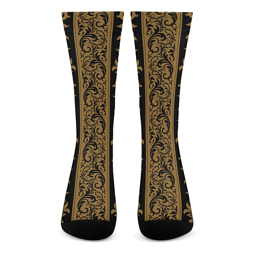 Ornamental Western Damask Print Crew Socks