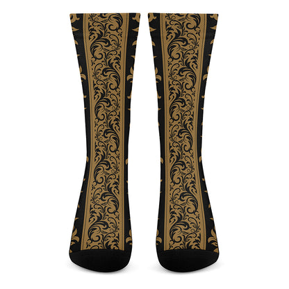 Ornamental Western Damask Print Crew Socks