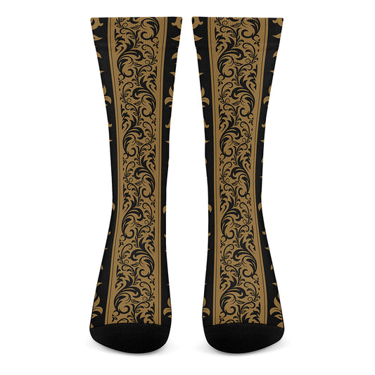 Ornamental Western Damask Print Crew Socks