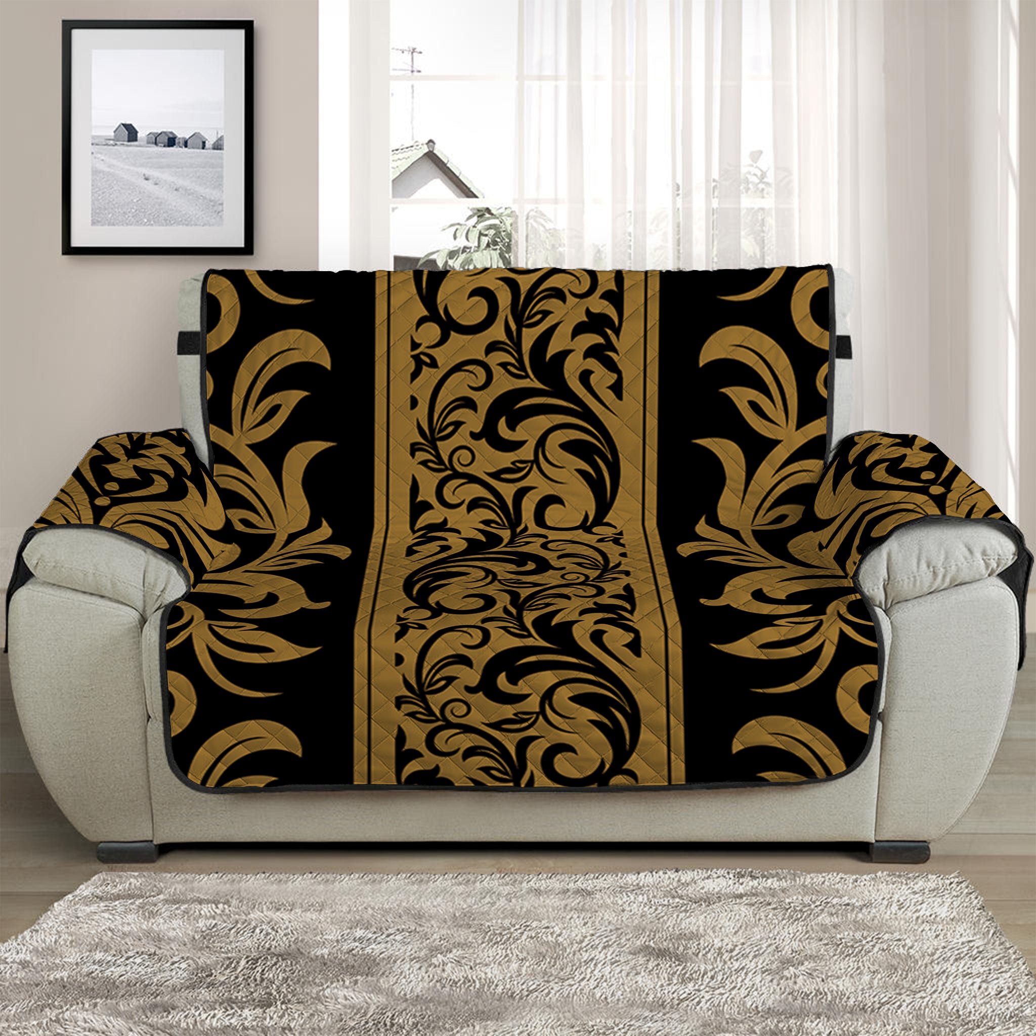 Ornamental Western Damask Print Half Sofa Protector