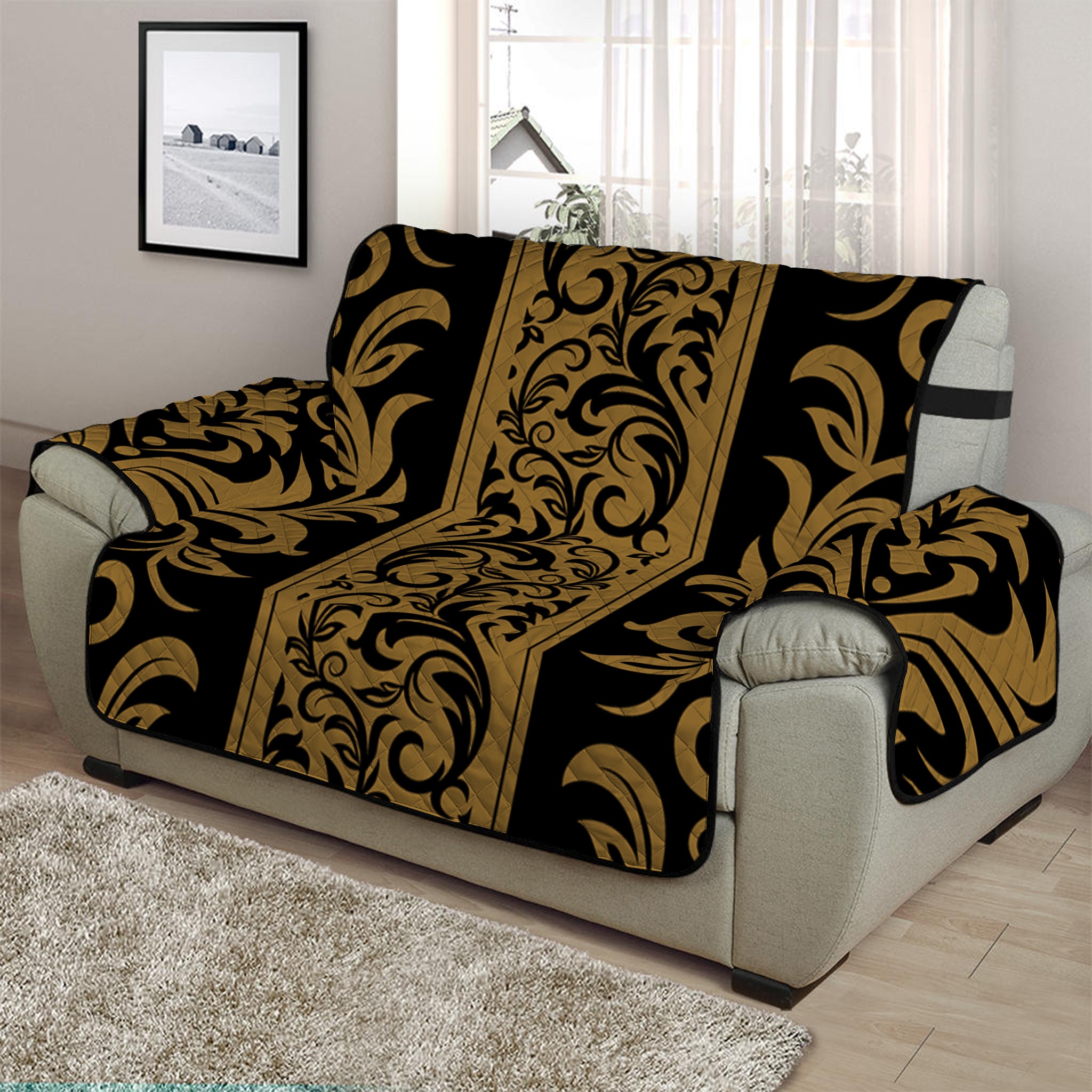 Ornamental Western Damask Print Half Sofa Protector