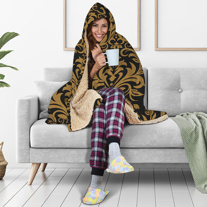 Ornamental Western Damask Print Hooded Blanket