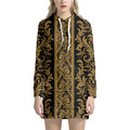 Ornamental Western Damask Print Pullover Hoodie Dress
