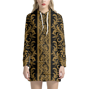 Ornamental Western Damask Print Hoodie Dress