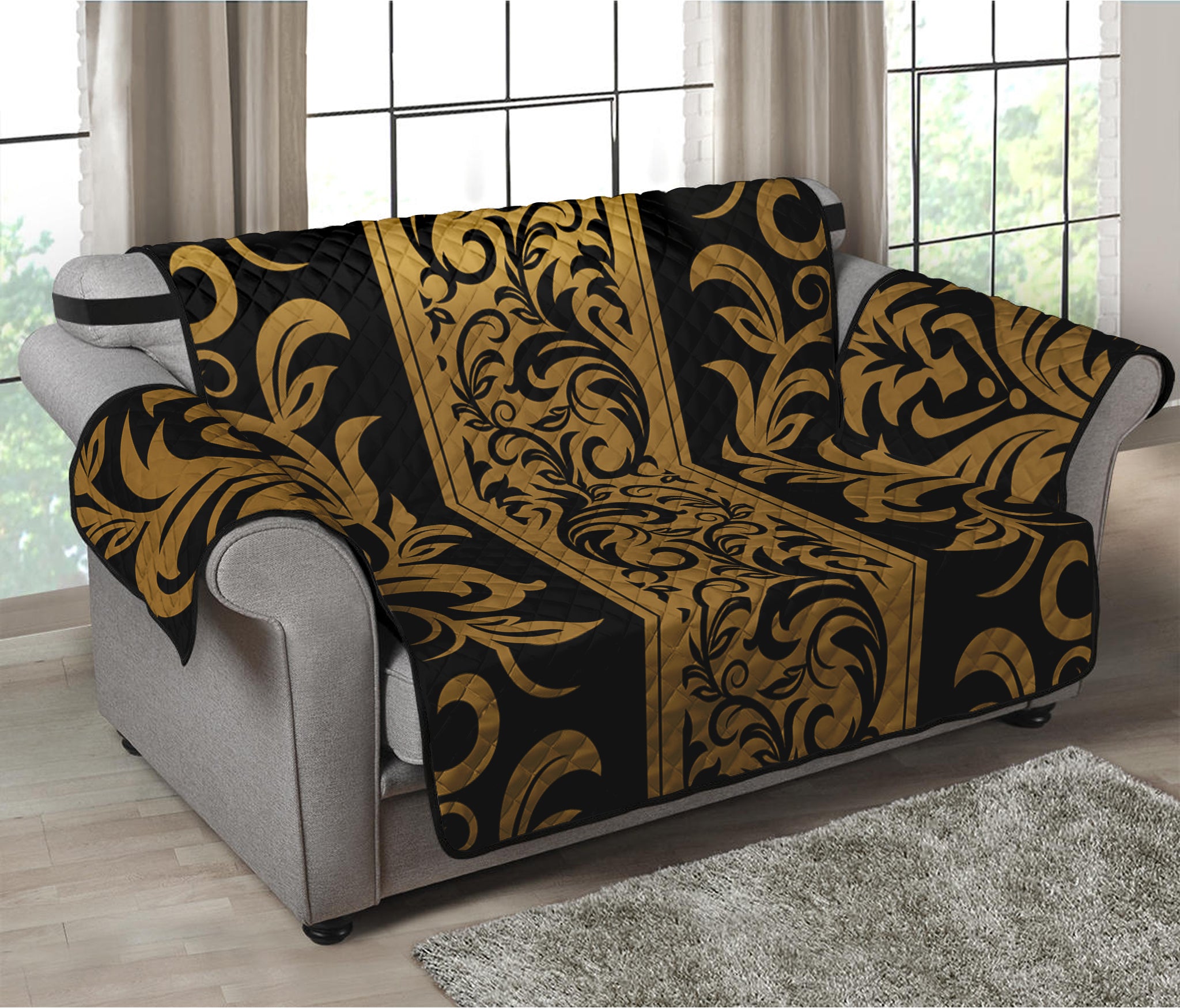 Ornamental Western Damask Print Loveseat Protector