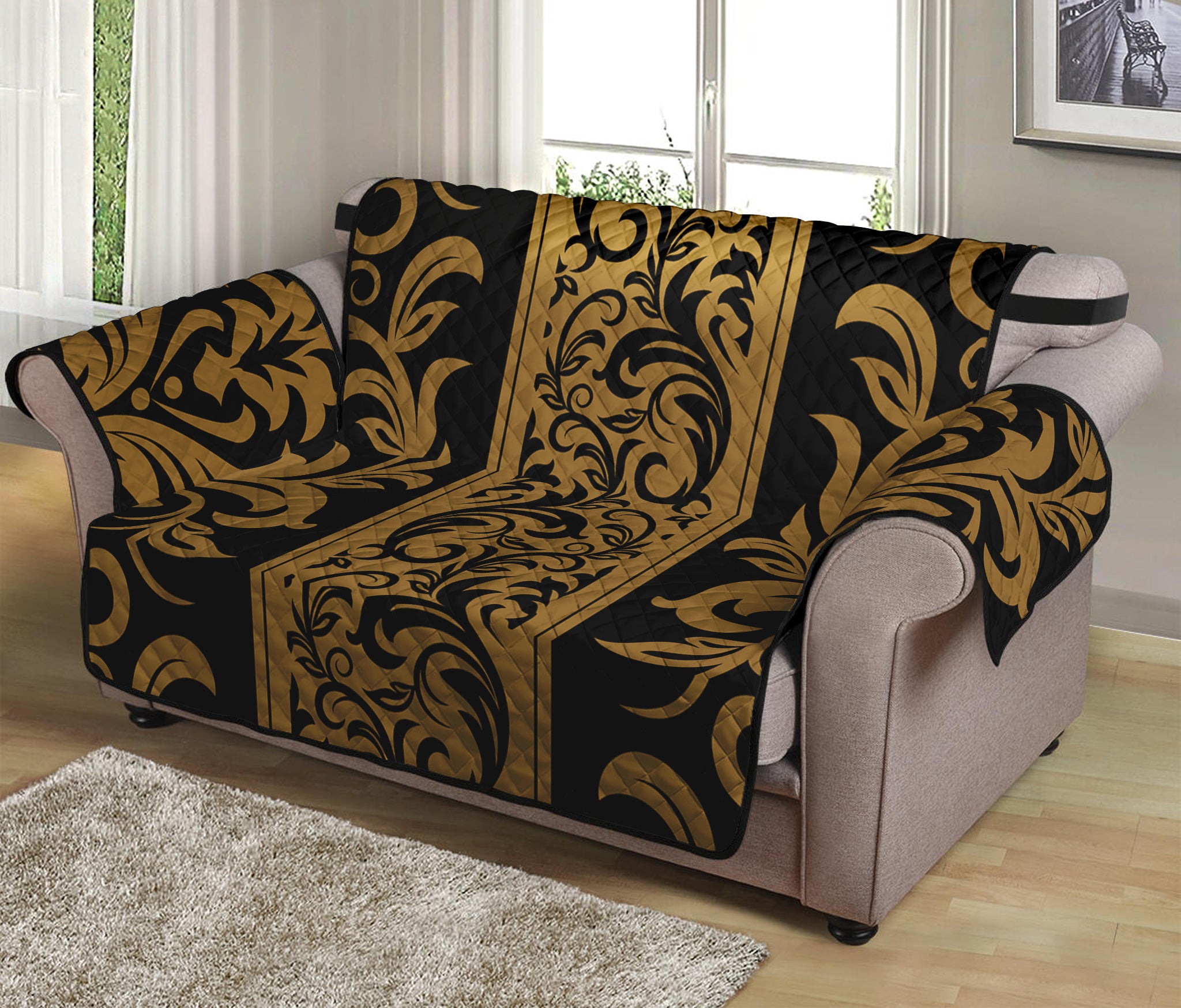 Ornamental Western Damask Print Loveseat Protector