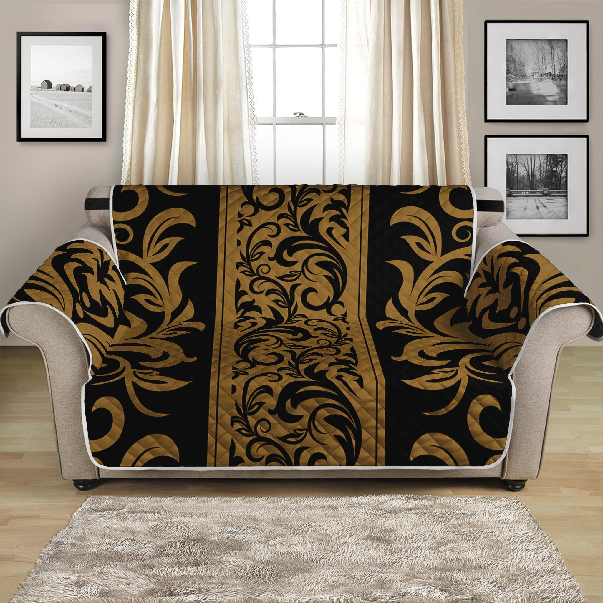 Ornamental Western Damask Print Loveseat Protector