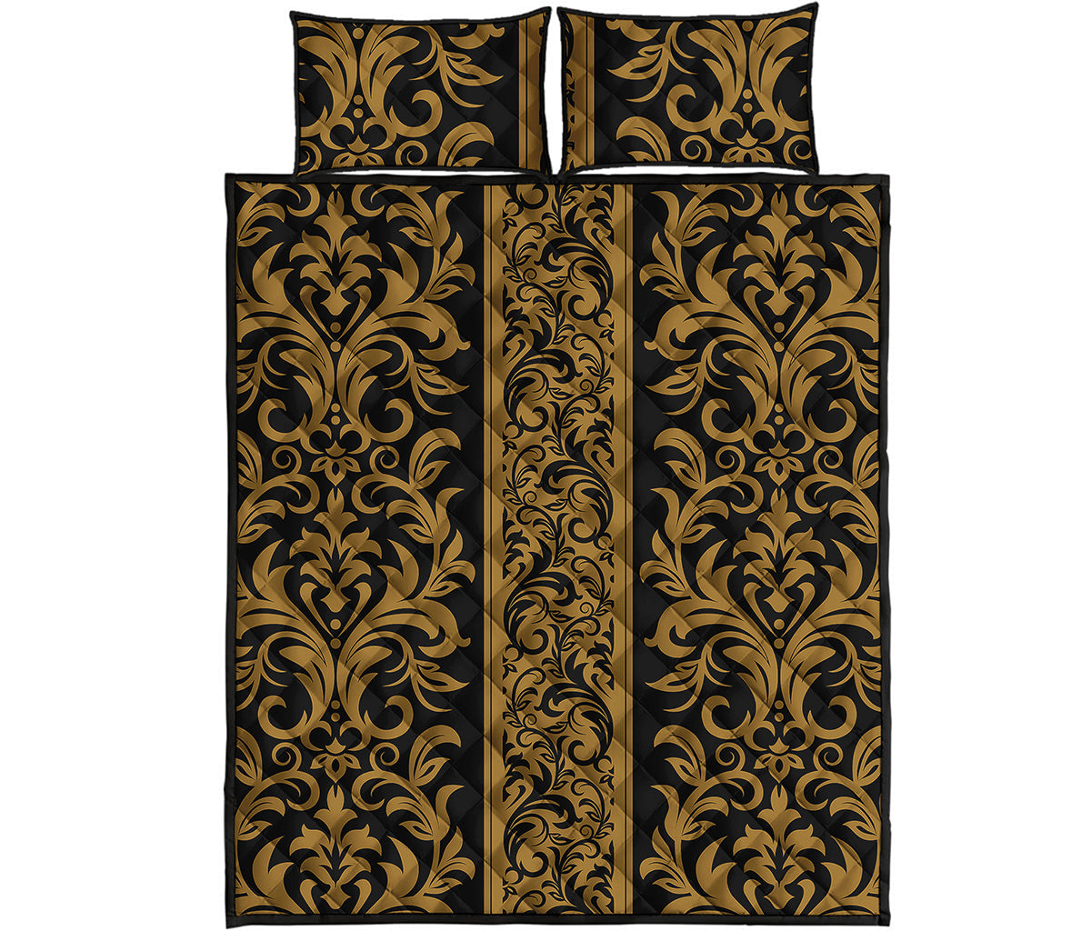 Ornamental Western Damask Print Quilt Bed Set