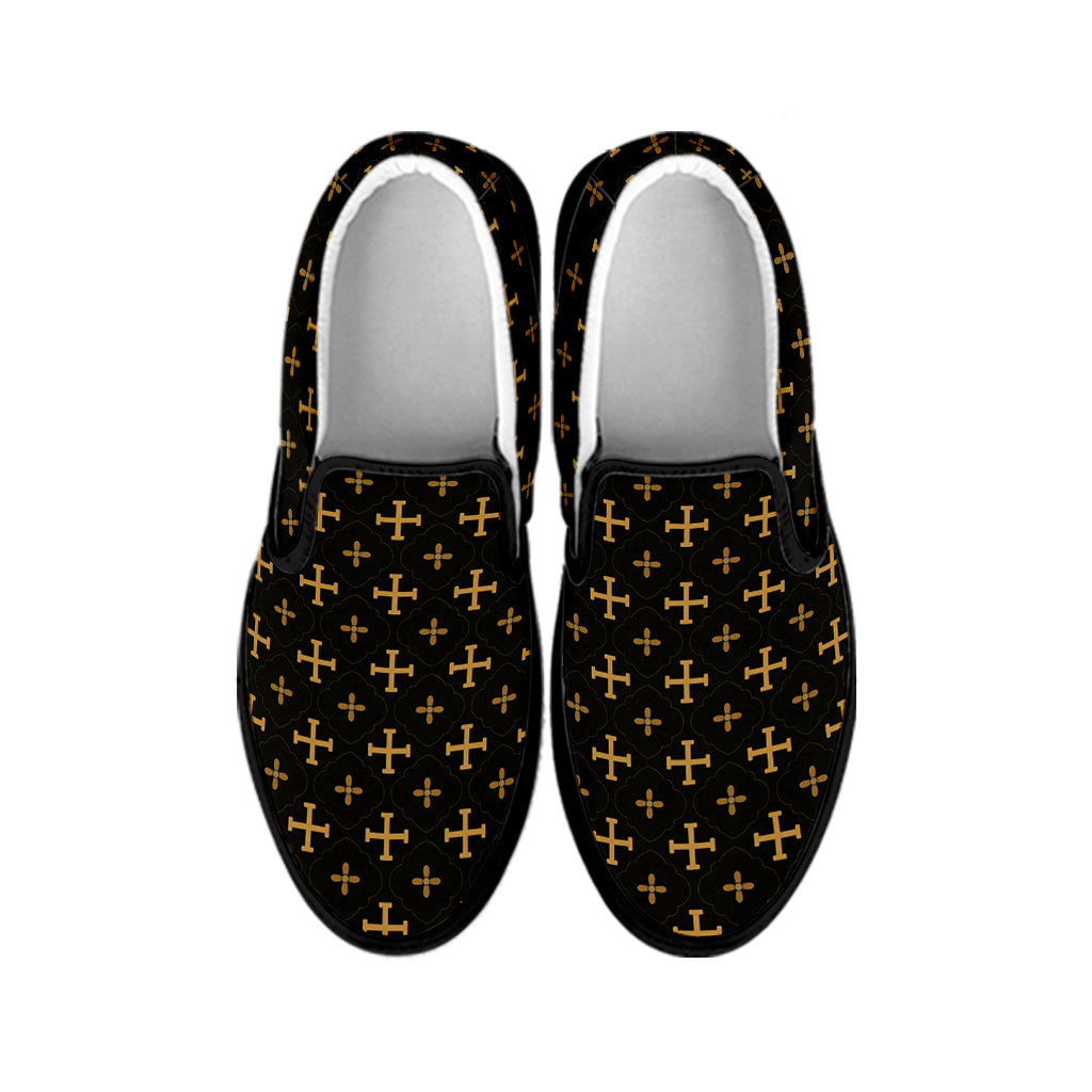 Orthodox Christian Pattern Print Black Slip On Shoes