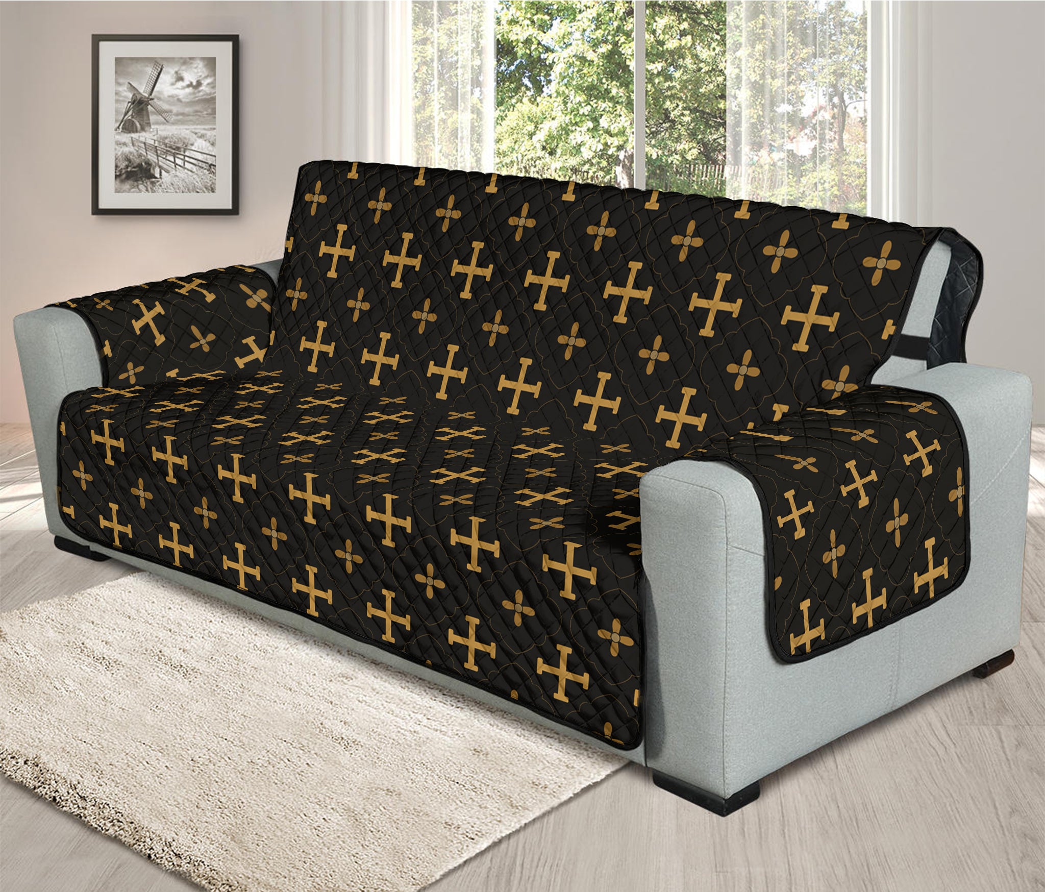 Orthodox Christian Pattern Print Oversized Sofa Protector